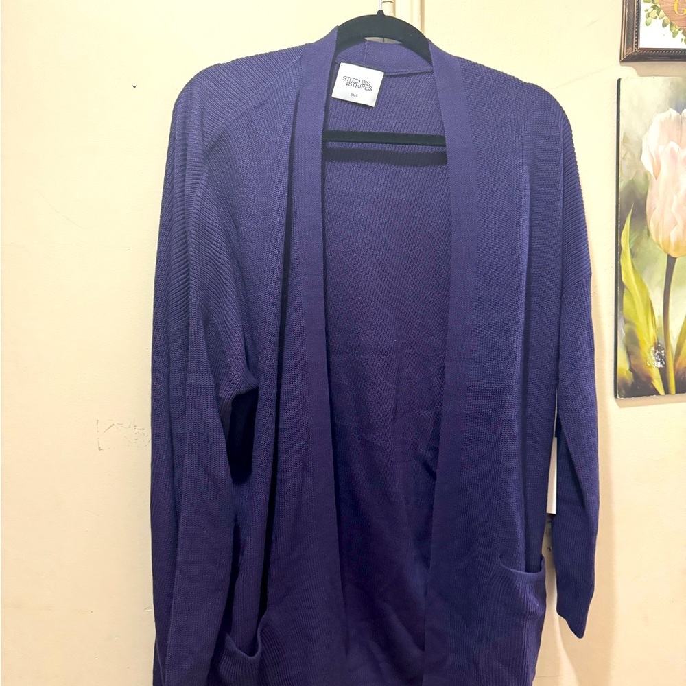 Stitches+ stripes Cardigan Eggplant Color  small